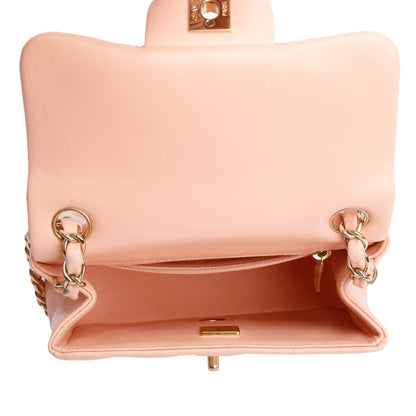 Chanel 2022 Peach Quilted Lambskin Leather Classic Square Mini Flap Bag