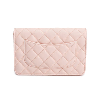 Chanel 2024 Pink Quilted Caviar Leather Camellia Classic Wallet on Chain