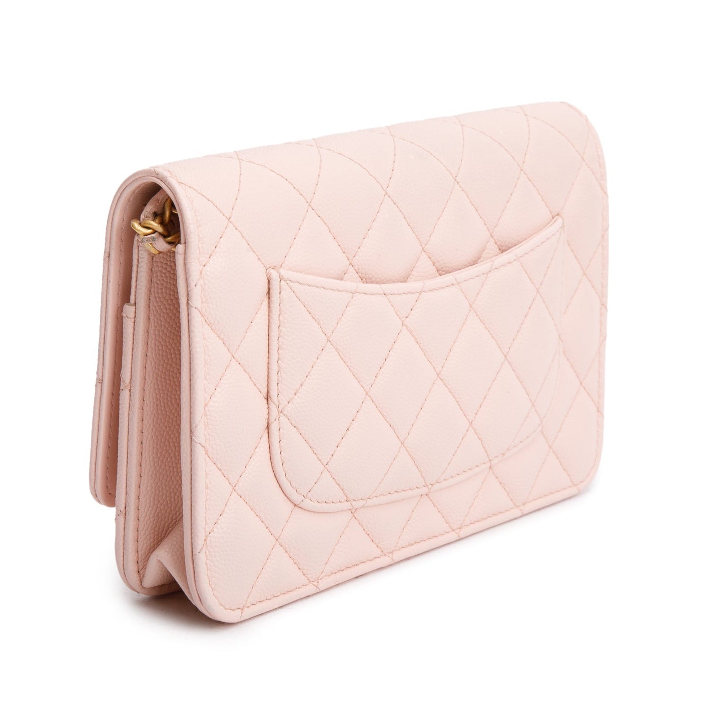 Chanel 2024 Pink Quilted Caviar Leather Camellia Classic Wallet on Chain