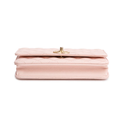 Chanel 2024 Pink Quilted Caviar Leather Camellia Classic Wallet on Chain
