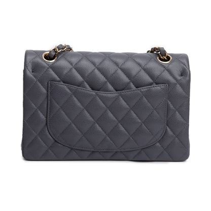 Chanel 2024 Grey Quilted Caviar Leather Classic Small Double Flap Bag