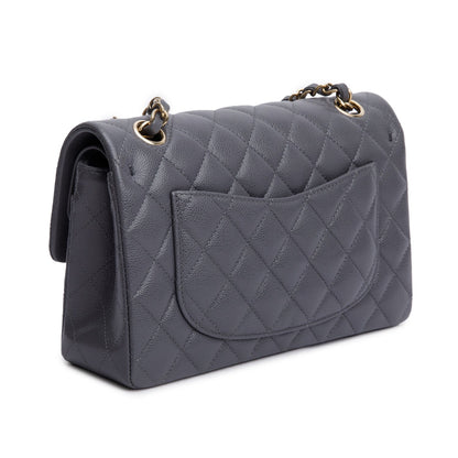 Chanel 2024 Grey Quilted Caviar Leather Classic Small Double Flap Bag