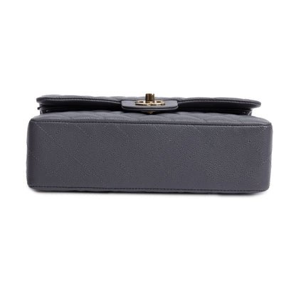 Chanel 2024 Grey Quilted Caviar Leather Classic Small Double Flap Bag