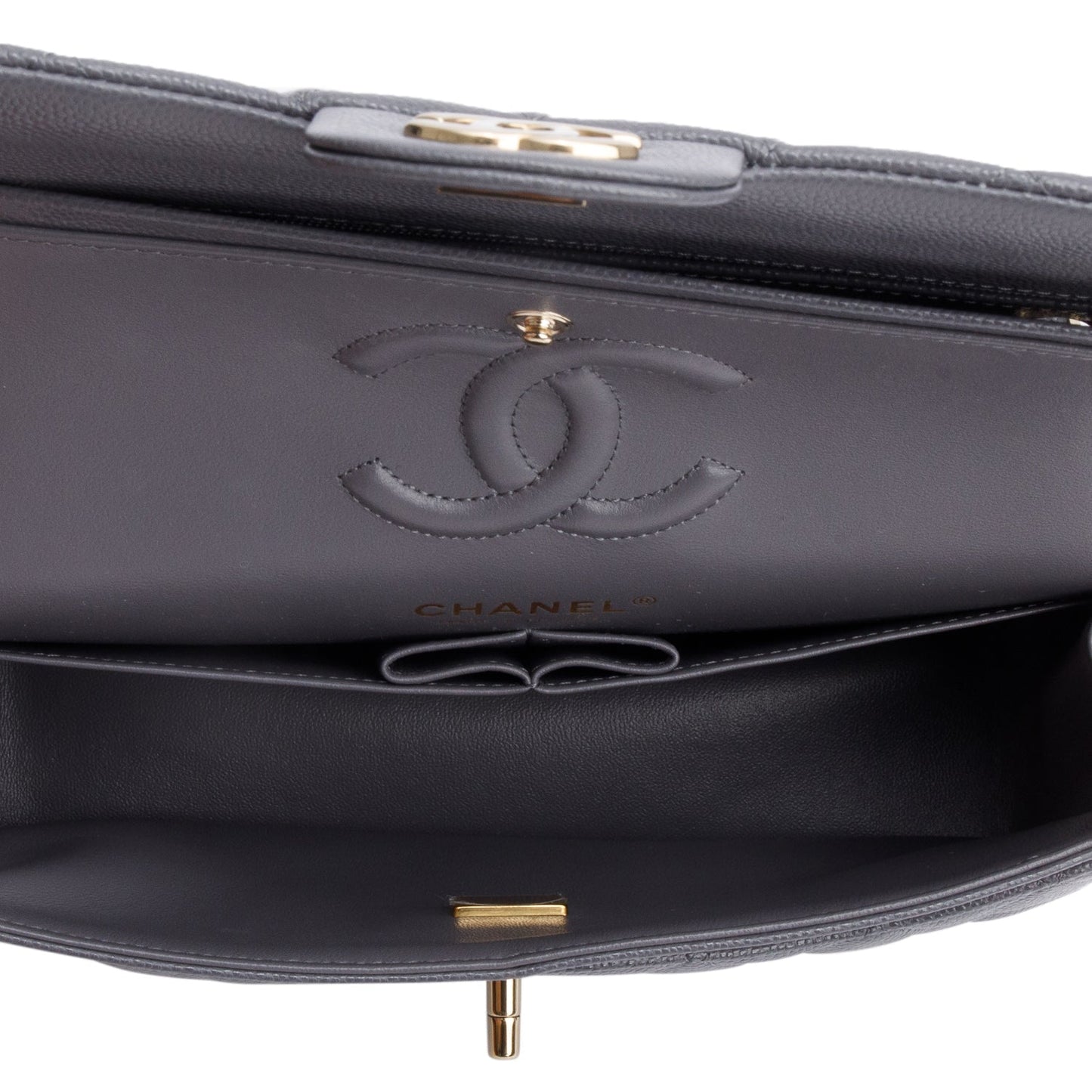 Chanel 2024 Grey Quilted Caviar Leather Classic Small Double Flap Bag