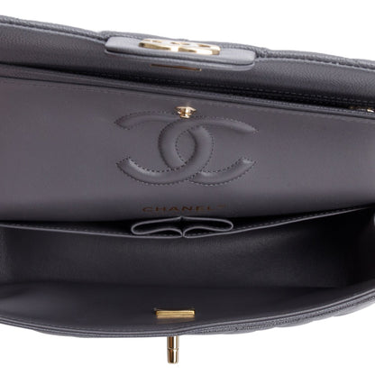 Chanel 2024 Grey Quilted Caviar Leather Classic Small Double Flap Bag