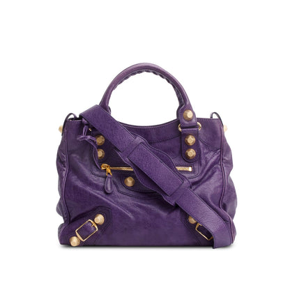 Balenciaga Purple Distressed Arena Leather Giant 21 City Bag