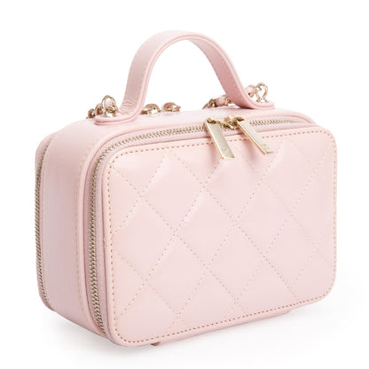 Chanel Pink Quilted Glazed Calfskin Leather Mini Double Zip CC Vanity Case