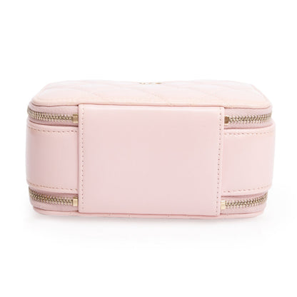 Chanel Pink Quilted Glazed Calfskin Leather Mini Double Zip CC Vanity Case