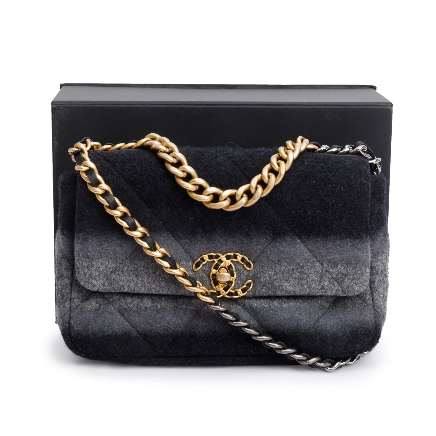 Chanel 2021 Black & Grey Wool Medium 19 Flap Bag