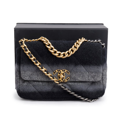Chanel 2021 Black & Grey Wool Medium 19 Flap Bag