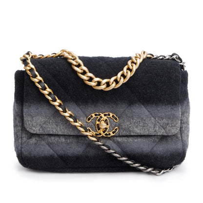 Chanel 2021 Black & Grey Wool Medium 19 Flap Bag