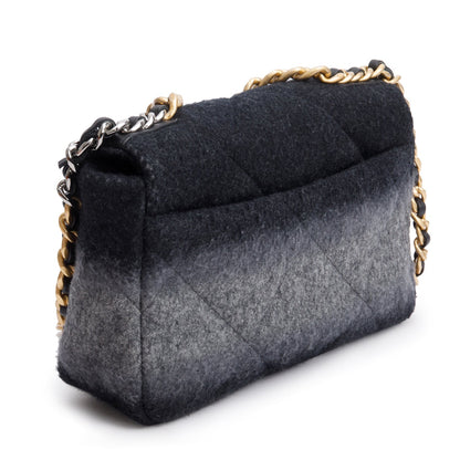 Chanel 2021 Black & Grey Wool Medium 19 Flap Bag