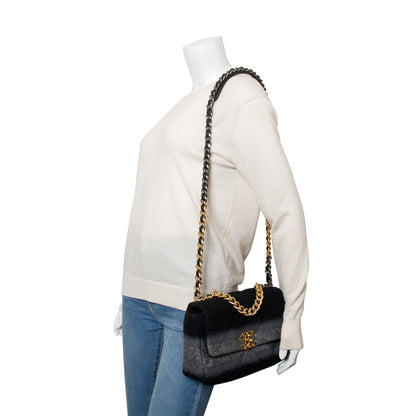 Chanel 2021 Black & Grey Wool Medium 19 Flap Bag