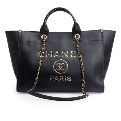 Chanel Black Caviar Leather Medium Studded Deauville Tote