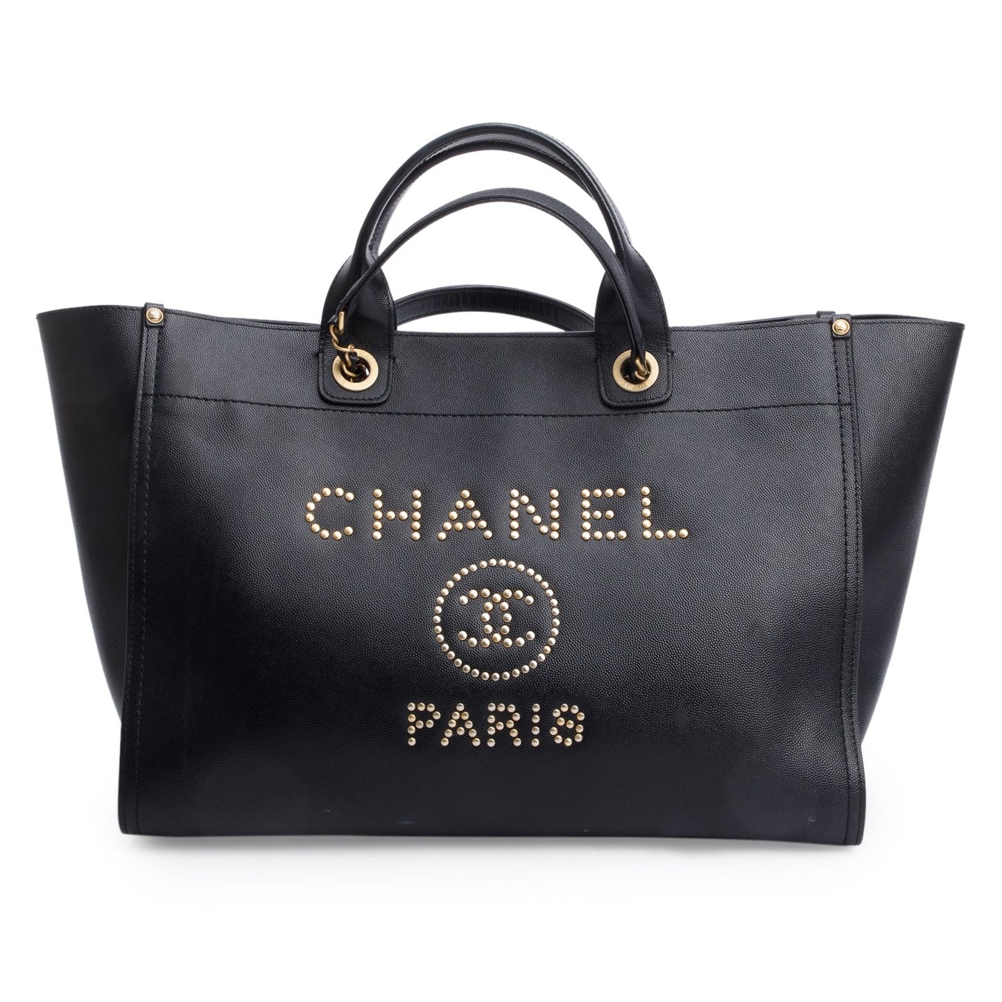 Chanel Black Caviar Leather Medium Studded Deauville Tote