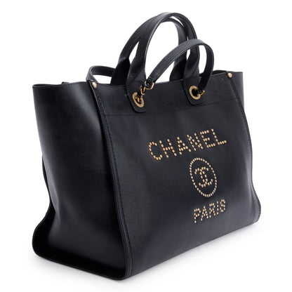 Chanel Black Caviar Leather Medium Studded Deauville Tote
