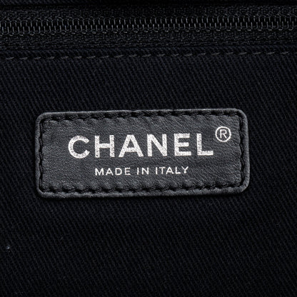 Chanel Grey Canvas Black Calfskin Leather Trim Medium Deauville Shopping Tote