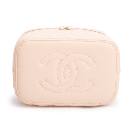 Chanel 2023 Beige Quilted Caviar Leather Large Vanity Top Handle