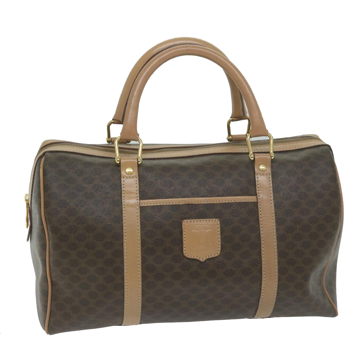 Luxury CELINE Macadam Canvas Boston Bag PVC Brown  63609
