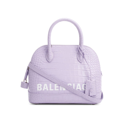 Balenciaga Lilac Shiny Calfskin Logo Croc Embossed S Ville Top Handle Bag