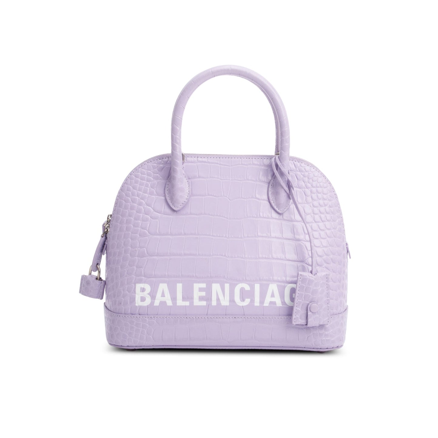 Balenciaga Lilac Shiny Calfskin Logo Croc Embossed S Ville Top Handle Bag