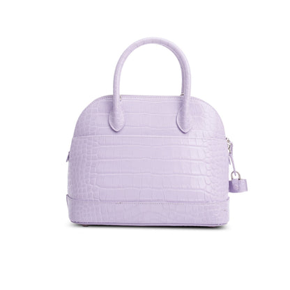 Balenciaga Lilac Shiny Calfskin Logo Croc Embossed S Ville Top Handle Bag
