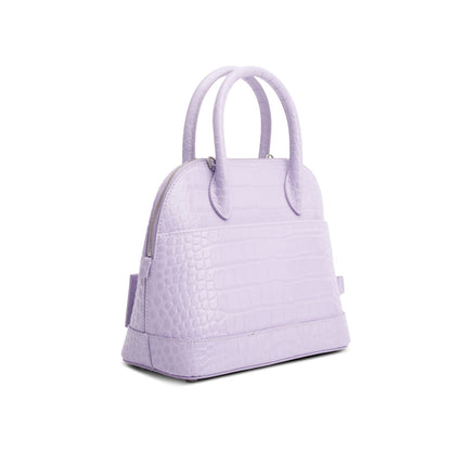 Balenciaga Lilac Shiny Calfskin Logo Croc Embossed S Ville Top Handle Bag