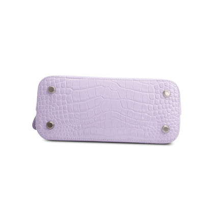 Balenciaga Lilac Shiny Calfskin Logo Croc Embossed S Ville Top Handle Bag