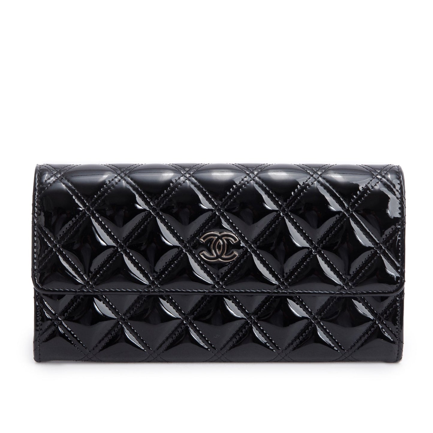 Chanel Black Quilted Patent Leather Brilliant Continental Long Flap Wallet