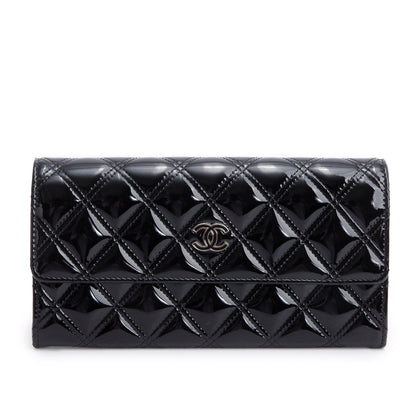 Chanel Black Quilted Patent Leather Brilliant Continental Long Flap Wallet