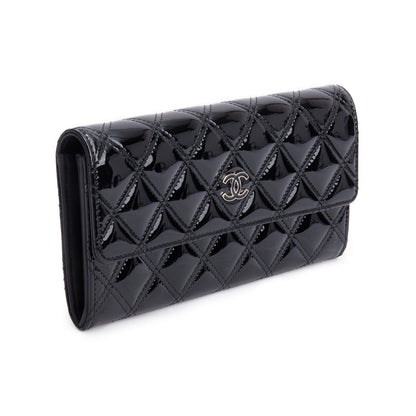 Chanel Black Quilted Patent Leather Brilliant Continental Long Flap Wallet