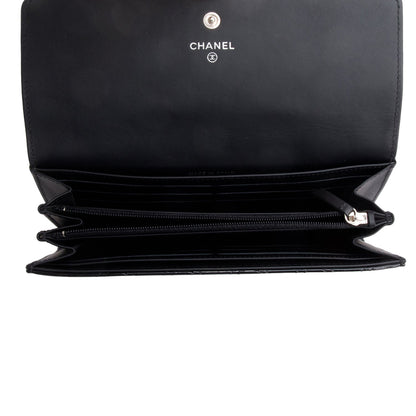 Chanel Black Quilted Patent Leather Brilliant Continental Long Flap Wallet