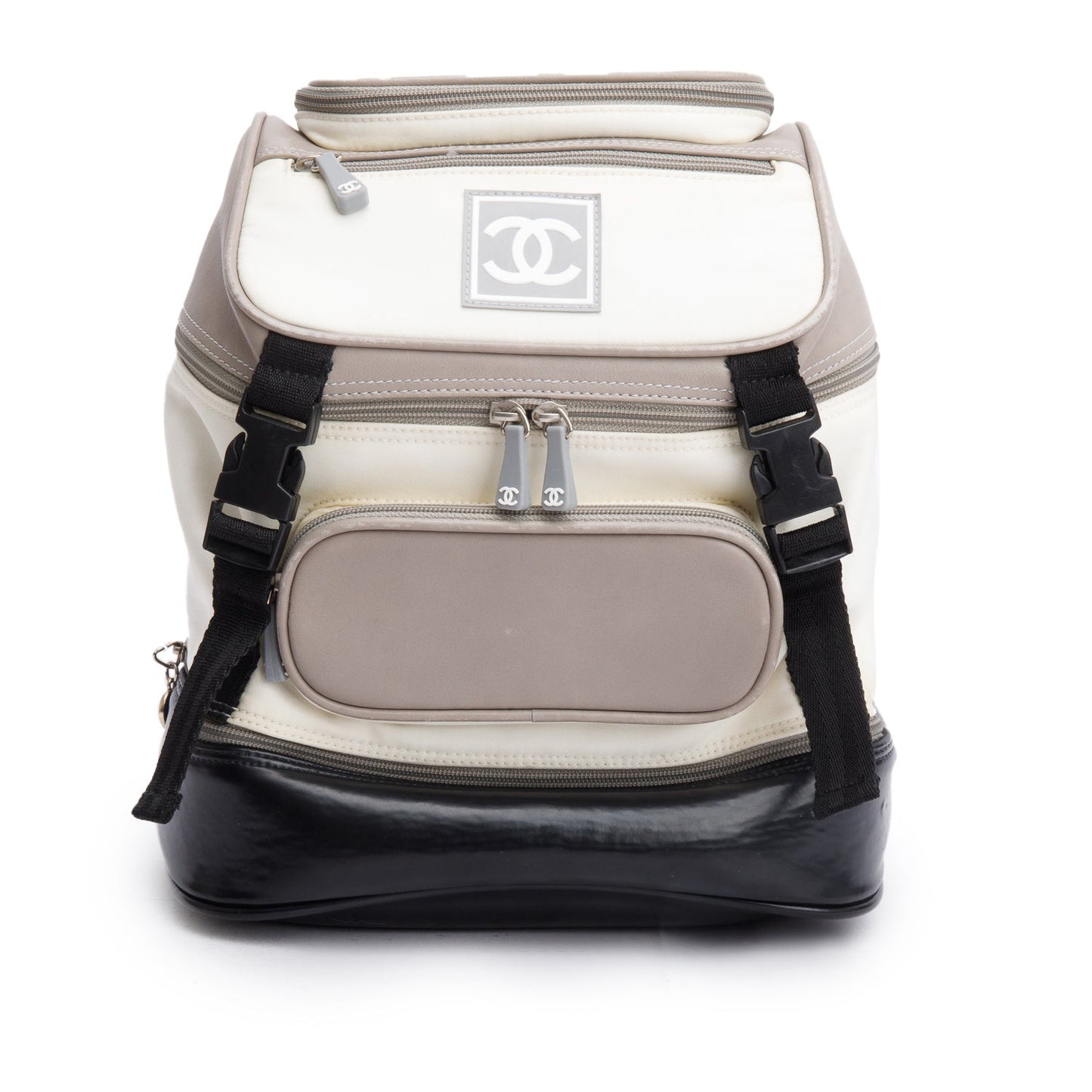 Chanel White Nylon Black /Grey Leather Trim Sport Ligne Tiered Backpack