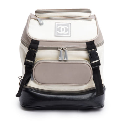 Chanel White Nylon Black /Grey Leather Trim Sport Ligne Tiered Backpack