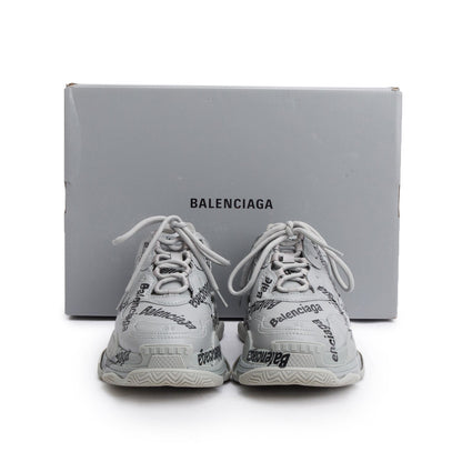 Balenciaga Grey Leather All Over Logo Triple S Chunky Sneakers, Men's Size 41