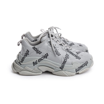 Balenciaga Grey Leather All Over Logo Triple S Chunky Sneakers, Men's Size 41