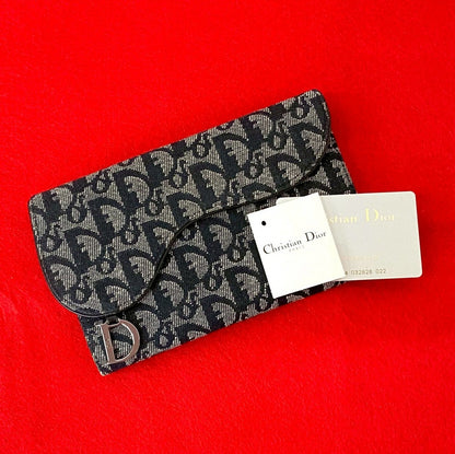 Dior Long Wallet Purse Canvas, Leather black Trotter Pattern Women