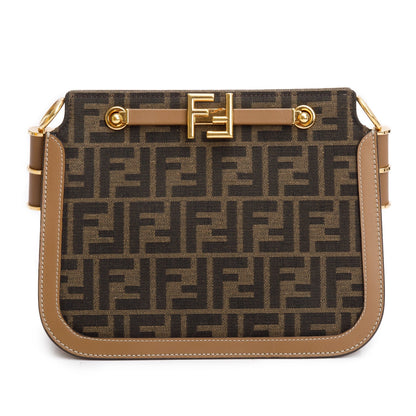 Fendi 2021 Brown FF Zucca Canvas Tan Leather Trim Medium Touch Shoulder Bag