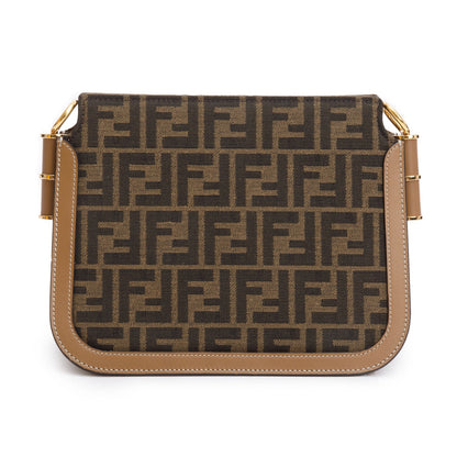 Fendi 2021 Brown FF Zucca Canvas Tan Leather Trim Medium Touch Shoulder Bag