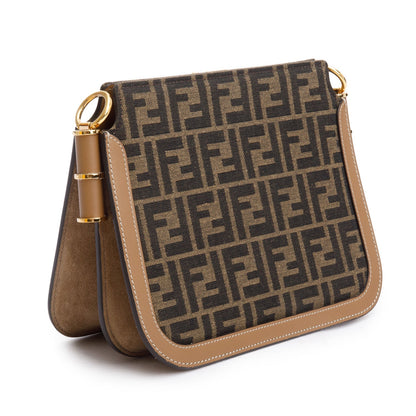 Fendi 2021 Brown FF Zucca Canvas Tan Leather Trim Medium Touch Shoulder Bag