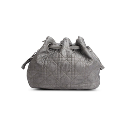 Christian Dior Silver Cannage Quilted Leather Drawstring Tote Bag