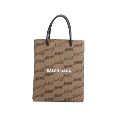 Balenciaga Brown Coated Canvas BB Monogram Print Tote Bag