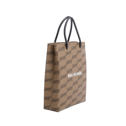 Balenciaga Brown Coated Canvas BB Monogram Print Tote Bag