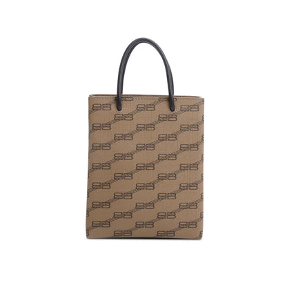Balenciaga Brown Coated Canvas BB Monogram Print Tote Bag