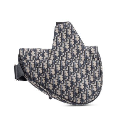 Christian Dior 2022 Navy Oblique Canvas Jacquard Saddle Bag
