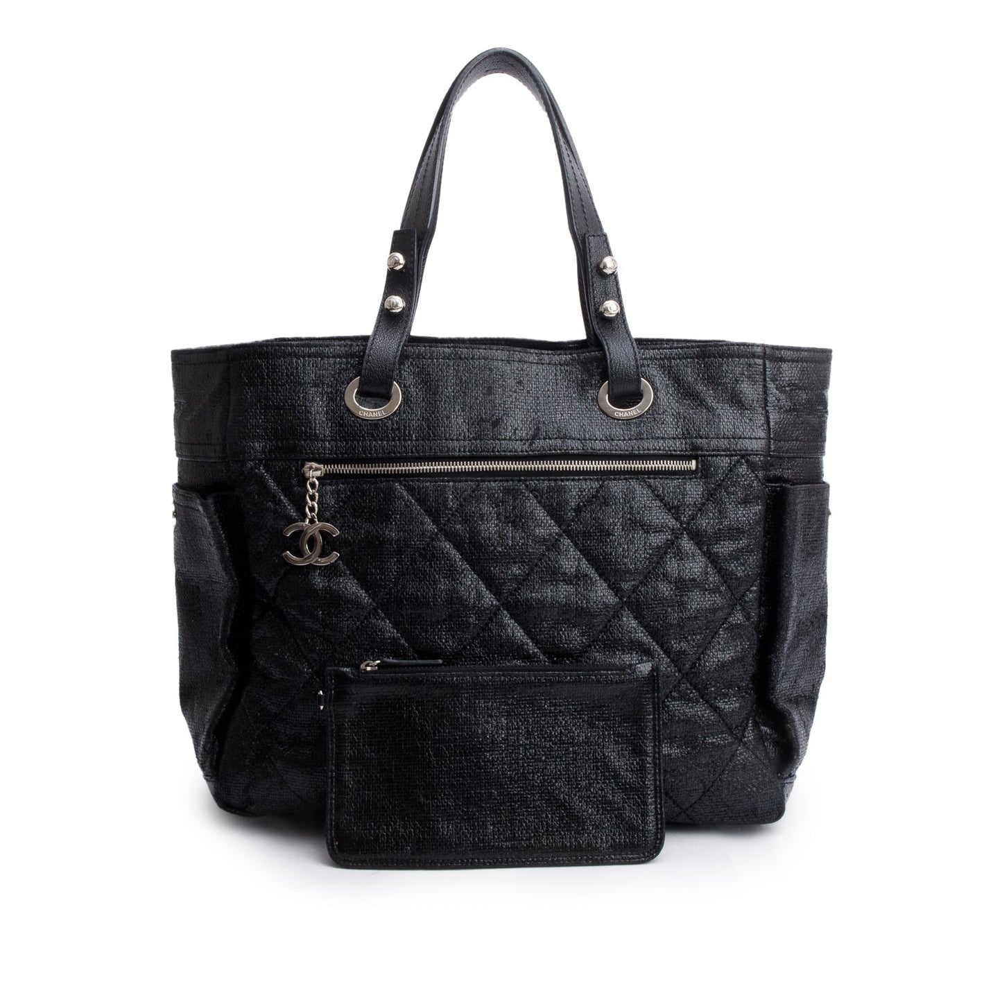 Chanel Black Quilted Coated Canvas Large Paris Biarritz Tote