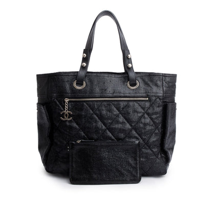 Chanel Black Quilted Coated Canvas Large Paris Biarritz Tote