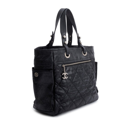 Chanel Black Quilted Coated Canvas Large Paris Biarritz Tote