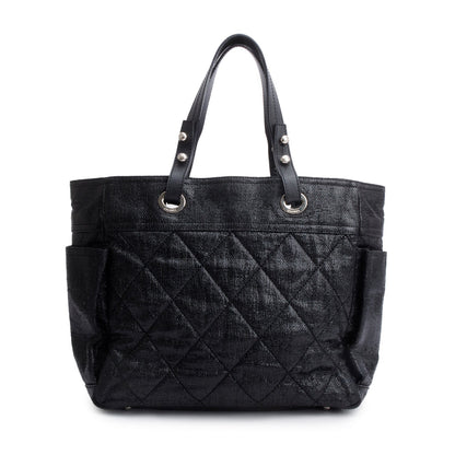 Chanel Black Quilted Coated Canvas Large Paris Biarritz Tote