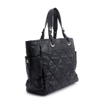 Chanel Black Quilted Coated Canvas Large Paris Biarritz Tote
